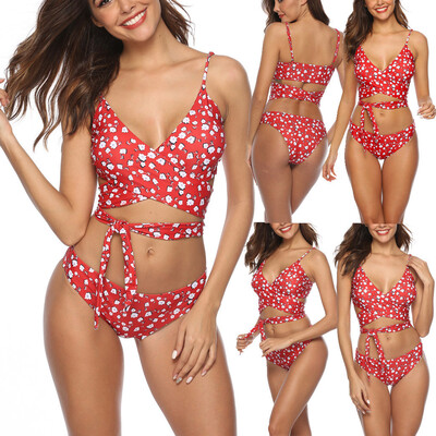 

Saidsome Women Printing Bikini Push-Up Pad Swimwear Bathing Bow Swimsuit Beachwear Set
