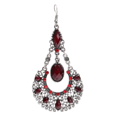 

Free Shipping 1Pair Vintage Bohemian Silver Color Ethnic Green Crystal Water-drop Style Womens Drop Dangle Earrings