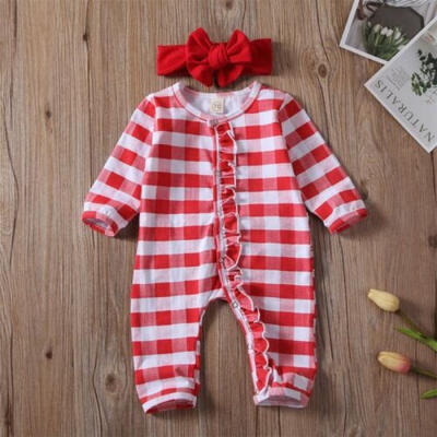 

US Christmas Newborn Baby Girl Clothes Ruffle Plaid Romper Jumpsuit 2PCS Outfits