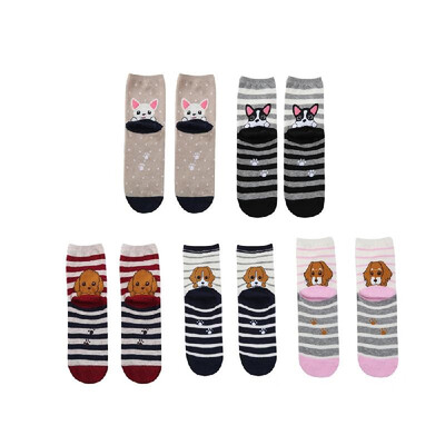 

5 Pairs of Mixed Color Women Cotton Socks Cartoon Three-dimensional Cute Animal Socks