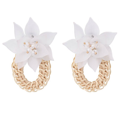 

Women Flower Water Drop Rattan Weave Charm Rhinestone Statement Stud Earrings