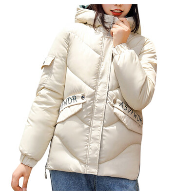 

Toponeto Women Fashion Loose Outerwear Short Cotton-padded Jackets Pocket Hooded Coats