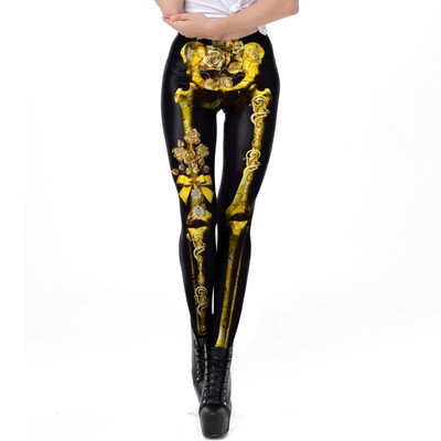 

Halloween Women Digital Print Leggings Bow Skeleton Print Stretchable Breathable Hip Panty Leggings