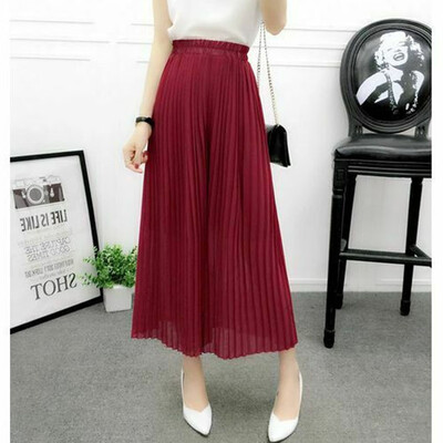 

Women Pleated Chiffon Flax Wide Leg Pants Elastic Waist Trousers Casual Pants