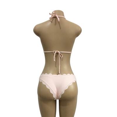 

Saidsome Women Shell Shape Bikini Solid Print Swimwear Bandage Push-Up Padded Swimsuit