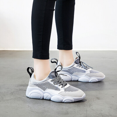 

Spring new casual lace sports leather mesh face wild low to help womens shoes cute mesh shoes