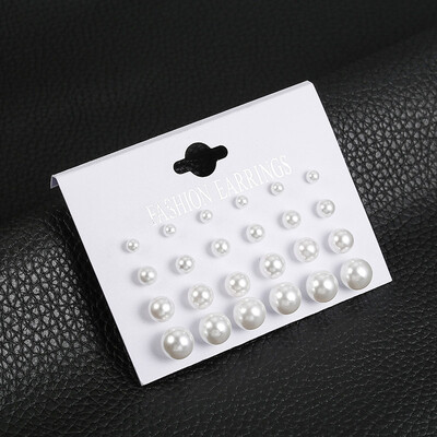 

2019 New Fashion 12 pair set Women Square Crystal Heart Stud Earrings for Women Piercing Simulated Pearl Flower Earrings