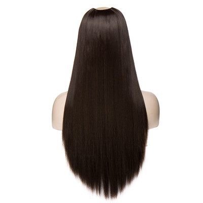 

U Shape Part Half Head Wig Clip In Hair Extension Full Head One Piece Invisible 7 clips With Wig Net Synthetic Straight Curly