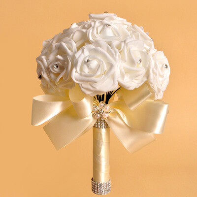 

Gobestart Crystal Roses Pearl Bridesmaid Wedding Bouquet Bridal Artificial Silk Flowers BG