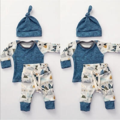 

Newborn Infant Baby Kids Boy Girl Clothes Cotton T-shirt TopsHatPants Outfit