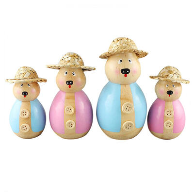 

4pcs Pastoral Style Pig Family Solid Wood Crafts Ornaments Home Decor Gifts