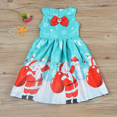 

Toddler Baby Girls Sleeveless Bow Santa Claus Print Kids Clothes Princess Dress