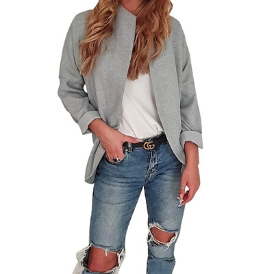 

2019 Women Jean Jacket Fashion Simple OL Style Was Thin Long Sleeve Irregular Casual Cardigan Asymmetric Length Coat Gray