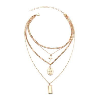 

Geometric Coins Statement Choker Trendy Multi Layered Woman Chain Gold Silver Jesus Big Cross Pendant Necklace women Jewelry