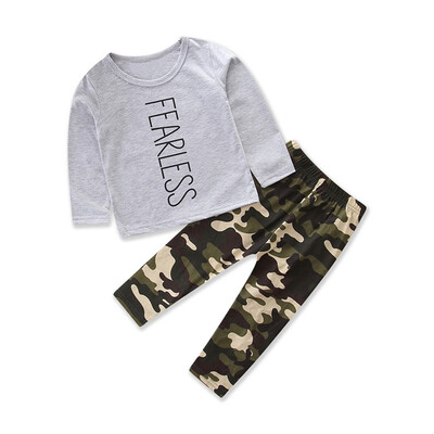 

2PCS Toddler Baby Boys Letter T-shirt TopsCamouflage Pants Outfits Set Suit