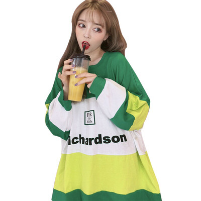 

Harajuku Women Patchwork Tee Shirt Hip Hop Casual Loose T Shirt Korean Letter Print Long Sleeve Top Female