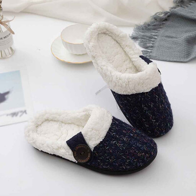

Rose Women Indoor Home Plush Soft Slippers Shoes One Button Non-Slip Floor Slippers