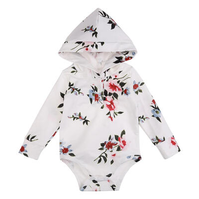 

Baby Boys Girls Casual Long Sleeve Hooded Romper Floral Print Soft Jumpsuit
