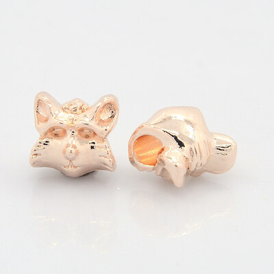 

Nickel Free & Lead Free Unfading Rose Gold Alloy European Beads Large Hole Beads Cat 13x13x10mm Hole 5mm