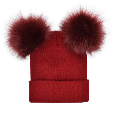 

Fashion Women Winter Warm Knitted Cap with Double Fur Pompom Ball Cute Girls Beanie Hat