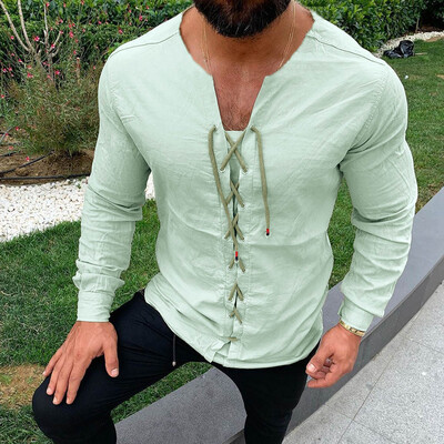 

Toponeto Fashion Mens Casual Bandge V-Neck Button Solid Shirt Long Sleeve Top Blouse