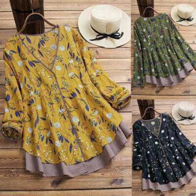 

Women Casual Loose Pullover Floral T-Shirt Long Sleeve Swing Tops Tunic Blouse