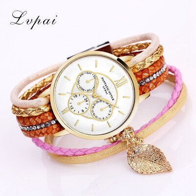 

Three-eye watch celebrity style fashion diamond watch exquisite female model alloy leaf pendant bracelet watch