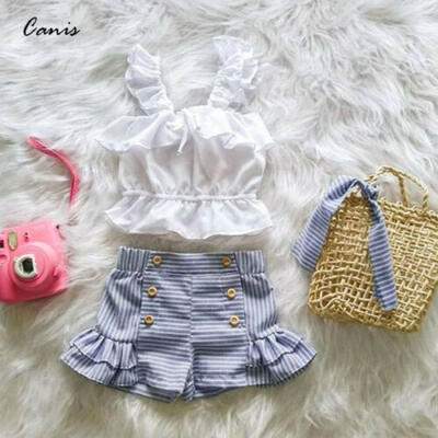 

3Pcs Newborn Kid Baby Girls Summer Tops Vest Striped Pants Shorts Outfit Clothes