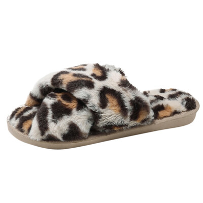 

Rose Women Warm Leopard Plush Soft Slippers Indoors Anti-slip Floor Bedroom Shoes