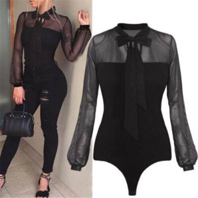 

1X Women Bodysuit Stretch Leotard Long Sleeve Body Tops T shirt Jumpsuit Sexy