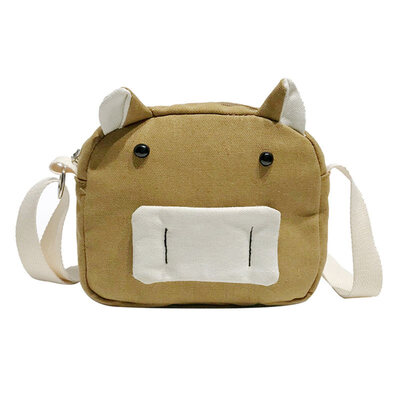 

Lovely Womens Cartoon Pig Canvas Crossbody Shoulder Bag Square Zipper Pouch