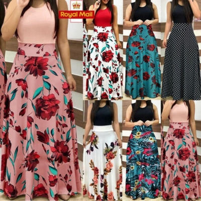 

WOMEN FLORAL BOHO MAXI DRESS LONG EVENING PARTY DRESS SUMMER COCKTAIL DRESSES