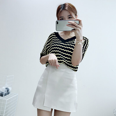 

2019Casual Green Striped T Shirt Female Summer Casual T shirt Women Tops Striped Tshirts V Neck Shits