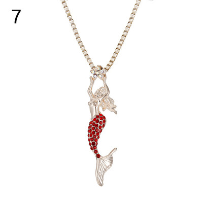 

Elegant Shiny Rhinestone Inlaid Mermaid Sweater Chain Necklace Pendant Decor