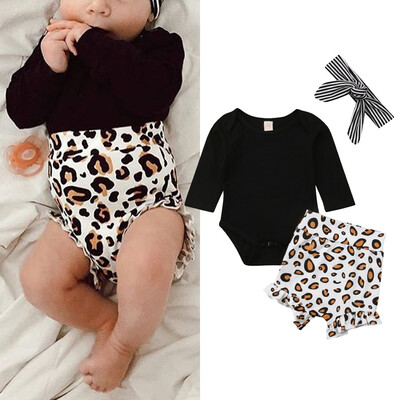 

Newborn Baby Girls Leopard print Clothes Top Romper Short Pants Summer Outfit