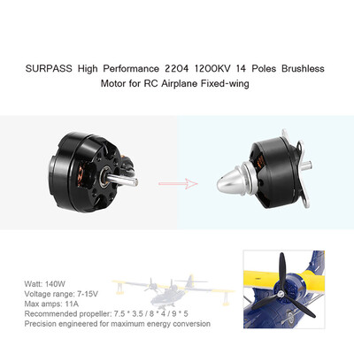 

Tailored SURPASS High Performance 2204 1400KV Brushless Motor for RC Airplane Fixed-wing