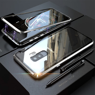 

For Samsung Galaxy S9 S9 Plus Case Magnetic Adsorption Metal Bumper Tempered Glass Back Cover Slim Hard Shockproof Phone Case