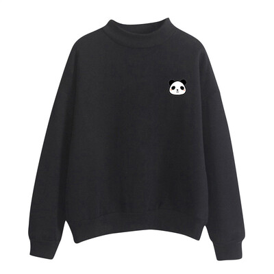 

Toponeto Women O-Neck Solid Color Panda Pattern Long Sleeve Plus Velvet Sweatshirt