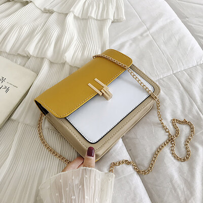 

2019 new Sen temperament contrast color small square bag female fashion casual chain Messenger bag simple wild shoulder bag
