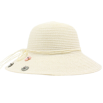 

Women Straw Hat Flower Beading Bow Foldable Sweet Elegant Sun Summer Holiday Beach Vacation Cap
