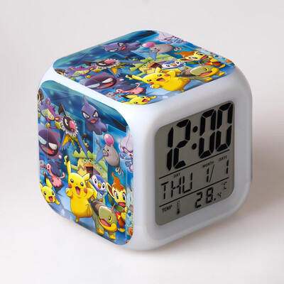 

Novel Pokemon Pikachu Digital Alarm Clock Night Light LED Flash Light with LCD Display Anime Figures Electric Clocks for Children