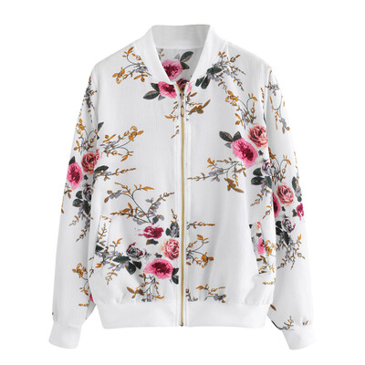 

Toponeto Womens Retro Floral Printing Zipper Up Bomber Jacket Casual Coat Outwear BKL