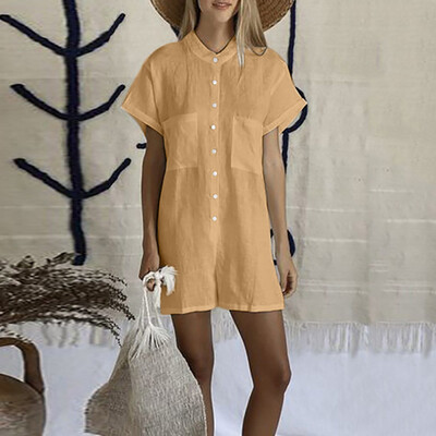 

Starmoon Fashion Women Summer Solid Color Short Sleeve Loose Jumpsuits