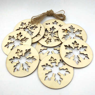 

Gobestart 10Pcs Wood Craft Ornament DIY Christmas Snowflake Xmas Hanging Decoration