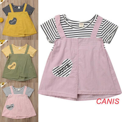 

Sweet Toddler Kids Baby Girls Short Sleeve Summer Princess Dress Stripe Sundress