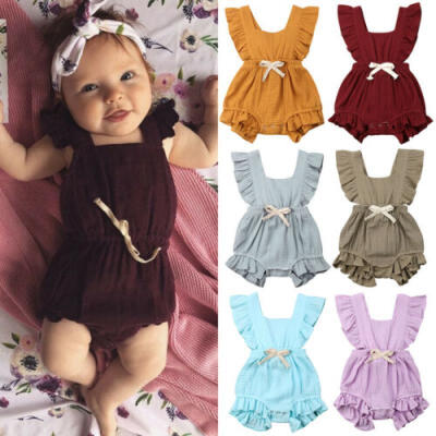 

AU Newborn Baby Girl Summer Ruffle Solid Romper Bodysuit Jumpsuit Outfit Clothes