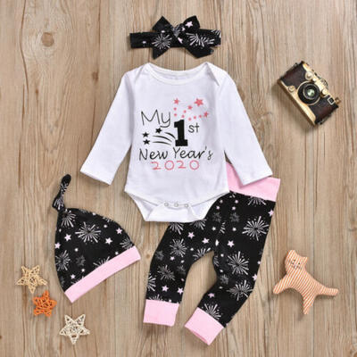 

My 1st New Years Infant Baby Girl Clothes Tops Pants Headband Hat Outfits Set