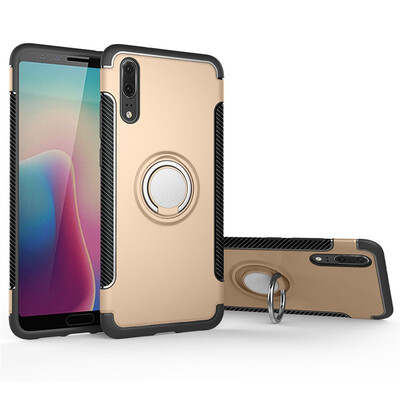 

Back Cover For Huawei P20 Case Car Holder Stand Hard PC Silicon Ring Suction Bracket Celulars Fecoprior