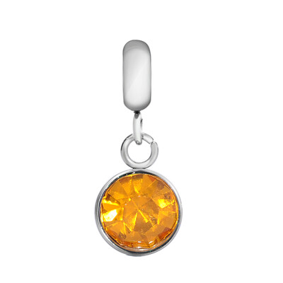 

316 Stainless Steel European Dangle Beads with Rhinestone Large Hole Pendants Flat Round Stainless Steel Color Light Topaz