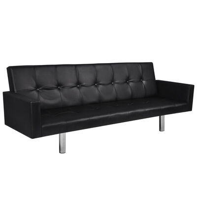 

Sofa Bed with Armrest Black Artificial Leather